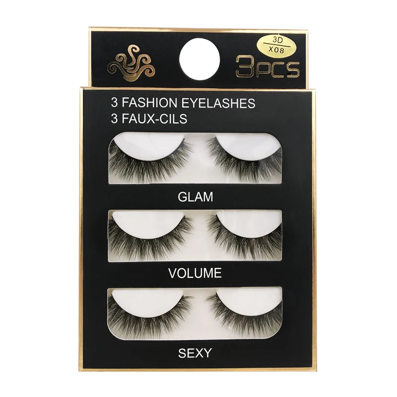 Faux Cils 3 Pairs False Eyelashes Natural Long 3D Mink Lashes Soft Fluffy Wispy Handmade Fake Lashes Eye Makeup Tools Maquiagem