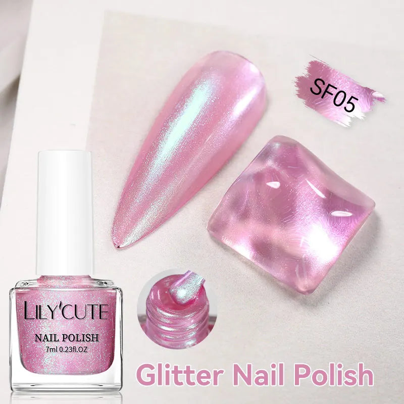 LILYCUTE 7ml Dark Red Nail Polish Water-based Colorful Glitter Sequins Air Dry No Need Cure Nail Art Supplies Gorgeous Color
