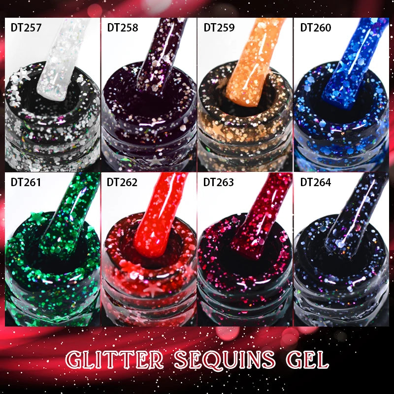 MEET ACROSS 7ml Glitter Gel Nail Polish Shiny Christmas Sequins Winter Color Semi Permanant Soak Off Nail Art Varnish Manicure