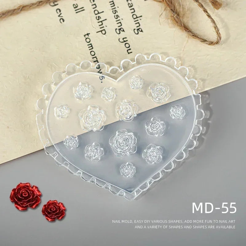 3D Silicone Flower Nail Carving Mold Acrylic Bowknot Floral Stamping Plate Nails Stencils Blossom DIY Clay Mold Nail Template