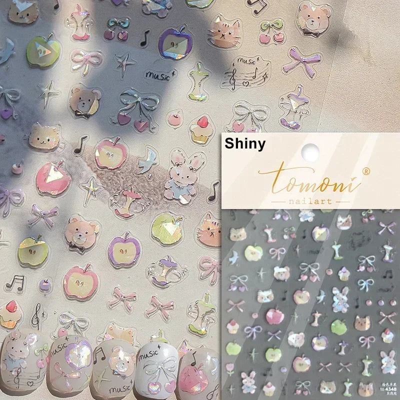 Lovely Cat Bunny Bowknot Poker Crown Lock Key Easter Eggs Love Cute Rabbit Mushroom Chick Flower Dog DIY Nail Art Stickers Decal