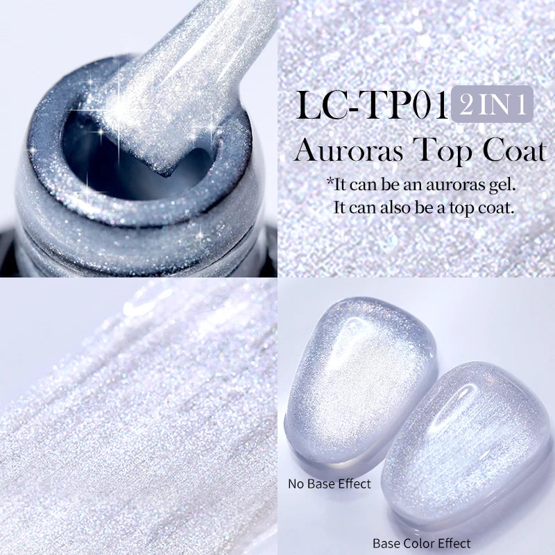 LILYCUTE 7ML 2 IN 1 Auroras Top Coat Glitter Pink Purple Auroras Laser Gel Nail Polish DIY Semi Permanent Soak Off Nail Art