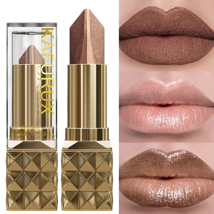 1PC Glitter Matte Tow-Tone Lipstick Velvet Finish Lip Liner Pen Smooth Application Lipstick Makeup for Defined Lips Brown Pink