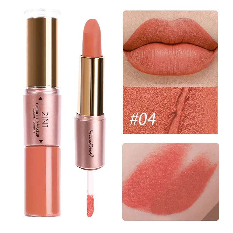 2 In 1 Matte Liquid Lipstick Long Lasting Color Moisturizing Waterproof Non Stick Cup