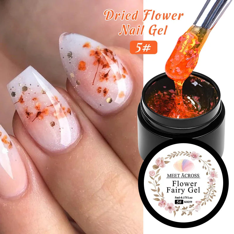 5ml Pink Dried Flower Nail Gel Polish Semi Permanent Natural Flower Fairy Nail Art Gel Soak Off UV Painting Varnishes For Nails
