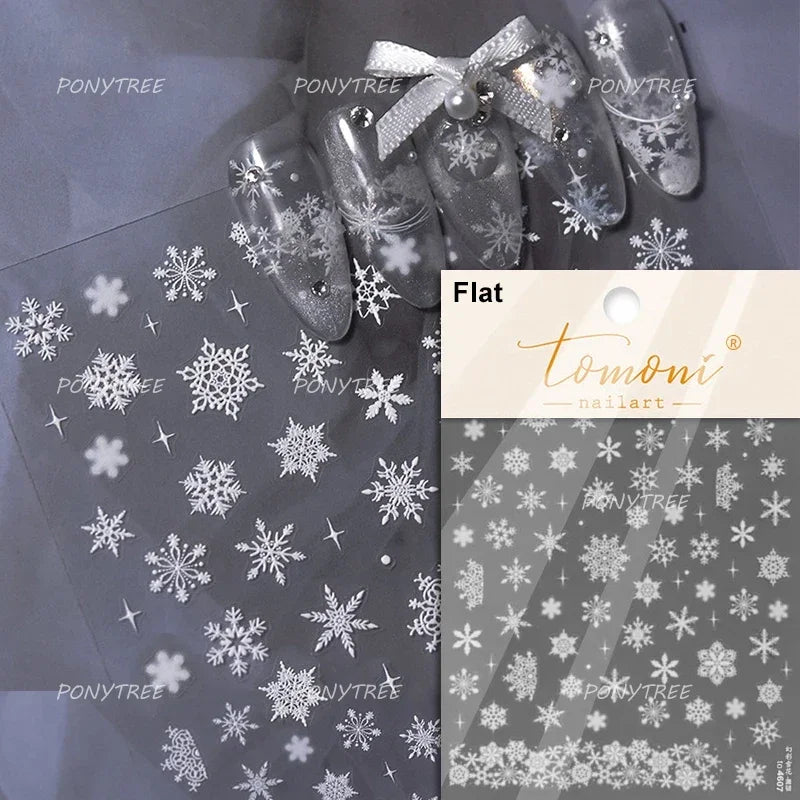 Flying Snowflakes Cold Winter Geometric Hexagon Star Romantic Adhesive Nail Art Stickers Embossment Rhinestone Manicure Decals