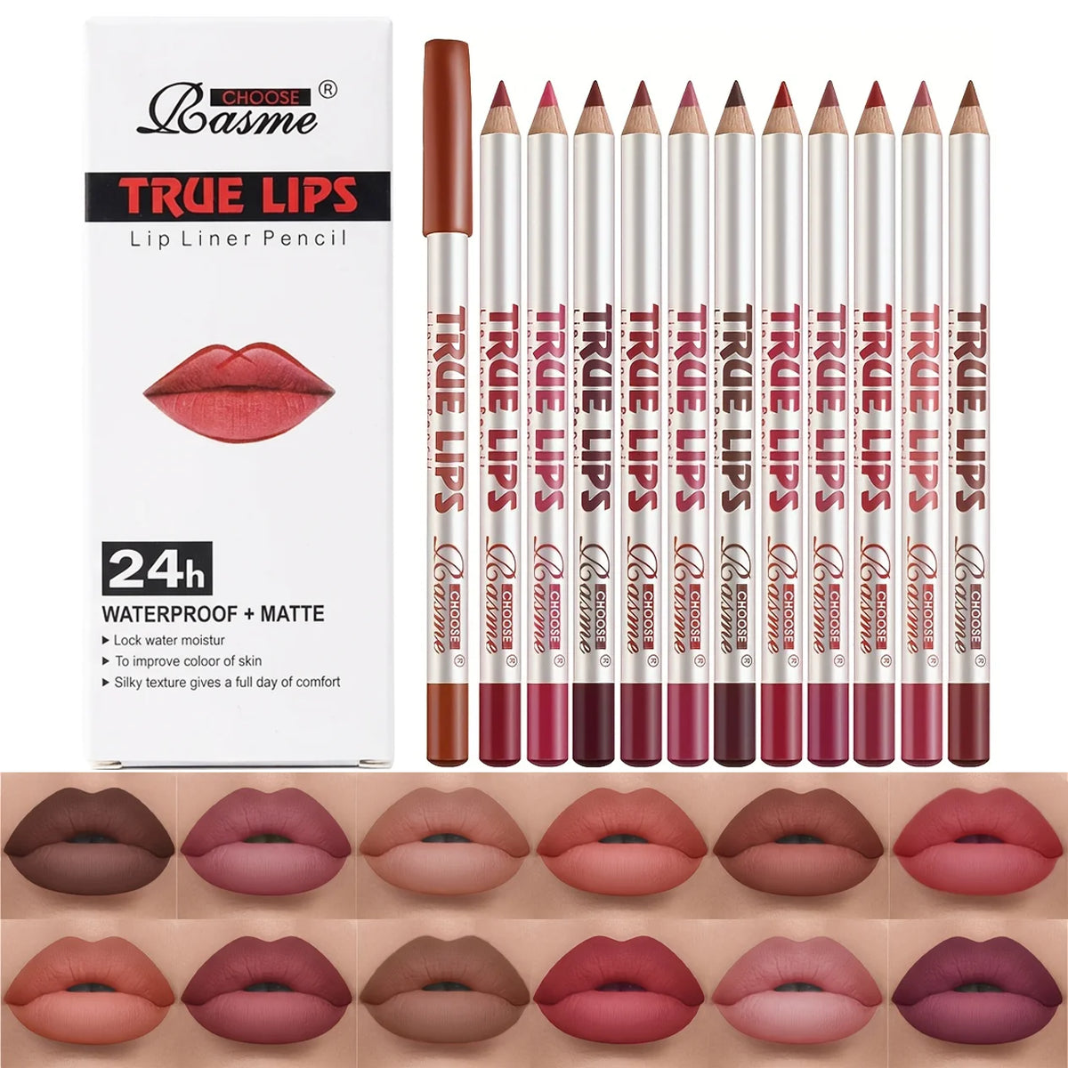 24Color Matte Lip Liner Pencil Set, Long Lasting Waterproof Smooth Lip Liners, Velvet Lip Pencils for Lips Makeup, Nude Red Brown Lip Liner Kit for Women Daily Party Cosmetics
