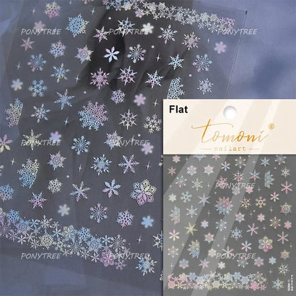 Flying Snowflakes Cold Winter Geometric Hexagon Star Romantic Adhesive Nail Art Stickers Embossment Rhinestone Manicure Decals