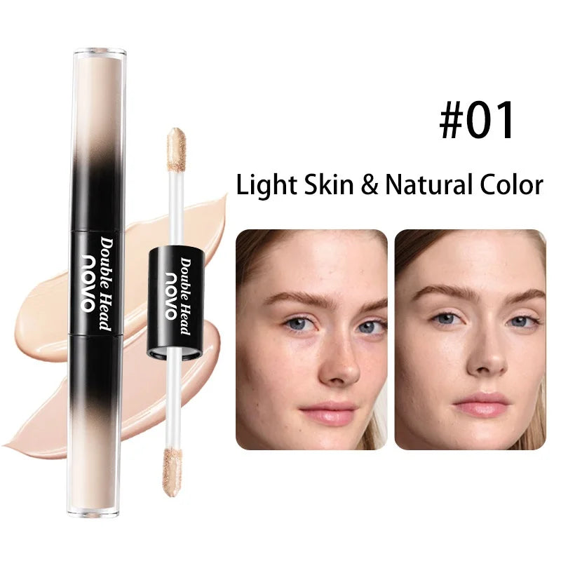 Double Ended Liquid Concealer Stick& Foundation, Waterproof, Sweatproof, Non-Sticky, Cover Acne Marks, For Eyes & Cheek