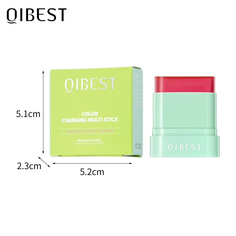 QIBEST 3 Colors Jelly Blush Stick Lip Balm Eyes 3-in-1 Multi-Use Matte Blush Moisturize Brighten Lipstick Watercolor Cosmetics