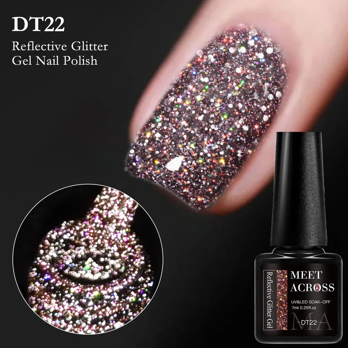7ml Reflective Glitter Gel Nail Polish Semi Permanent Soaking Nail Art Varnish Alcohol-Free Salon Quality Manicure DIY Design