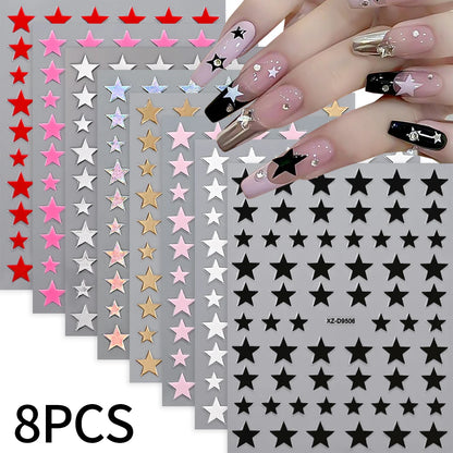 8Pcs 3D French Love Heart Nail Stickers Hollow Sweetheart Nail Decals DIY Valentine's Day Adhesive Sliders Manicure Decorations