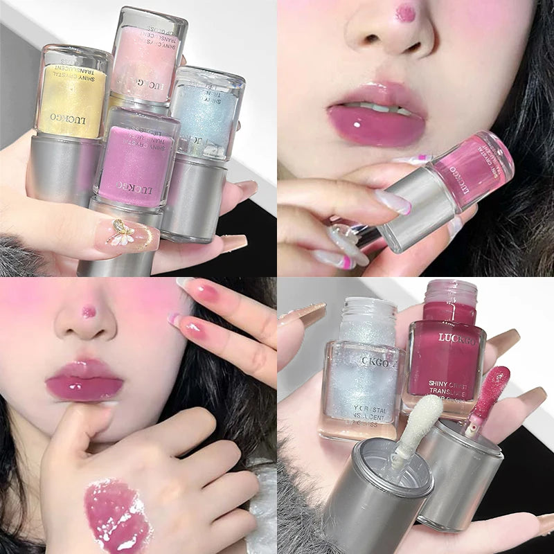 Shining Crystal Clear Lip Gloss Moisturizing Mirror Lip Glaze Long-Lasting Non-stick Cup Transparent Purple Water Light Lip Oil