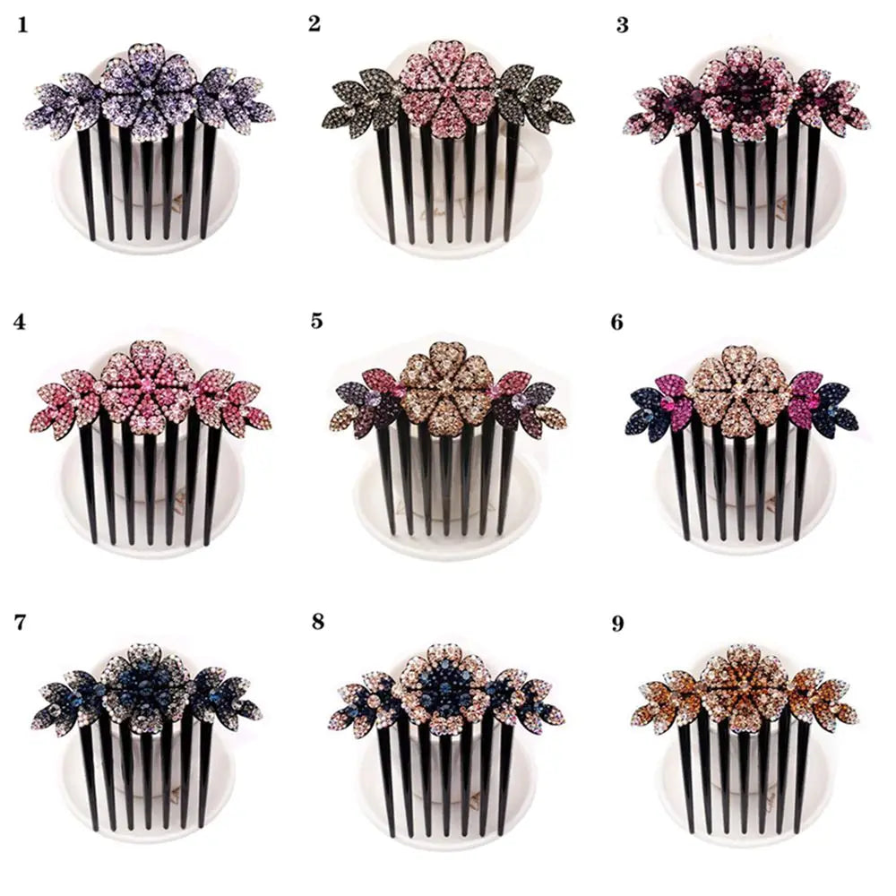 1PC Fashion Hair Comb Luxury Crystal Shiny Rhinestone Hair Clips Inlaid Flower Hairpin Hair Grips Elegant Bride Hair Jewelry