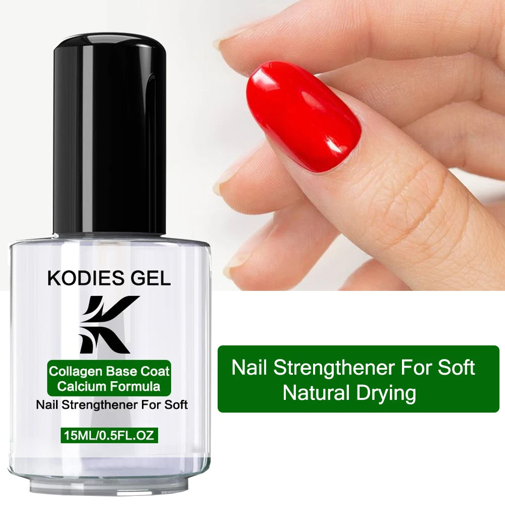 KODIES GEL Collagen Base Coat Nail Strengthener Quick Dry Nail Growth Hardener Clear Protein Keratin Formula Base Oil Repair