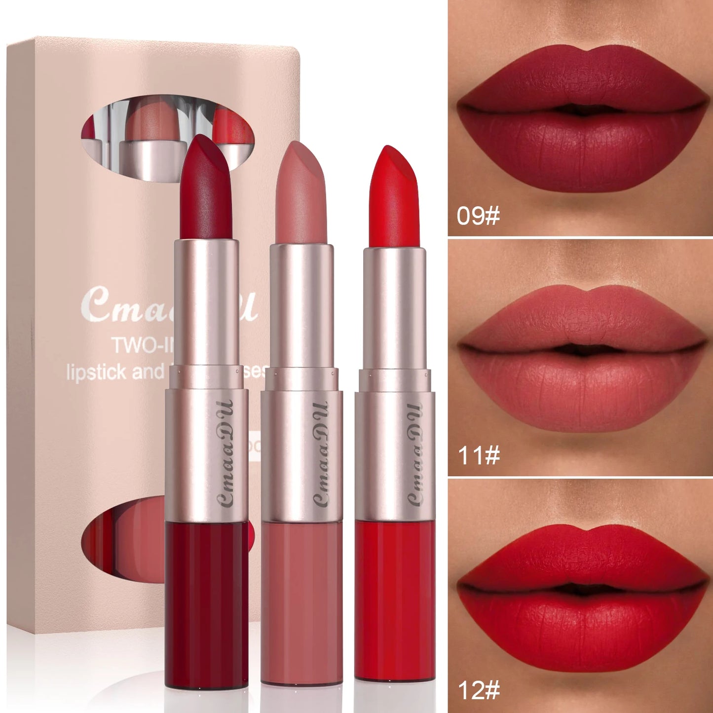 1/3Pcs Double Head Matte Lipstick Sexy Red Lip Gloss Set 2 in 1 Matte Lip Stick Non-stick Cup Lasting Waterproof Makeup Beauty