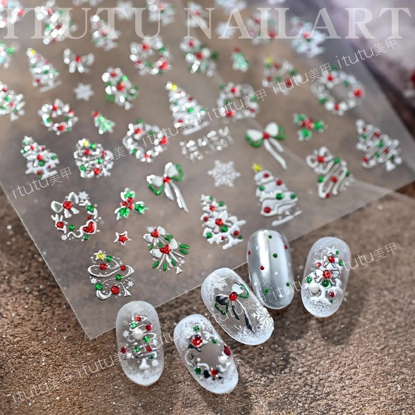 Christmas Nail Stickers Snowflake Nail Art Stickers Metal Silver Self-Adhesive Nail Decals ChristmasTree Winter Manicure Sliders