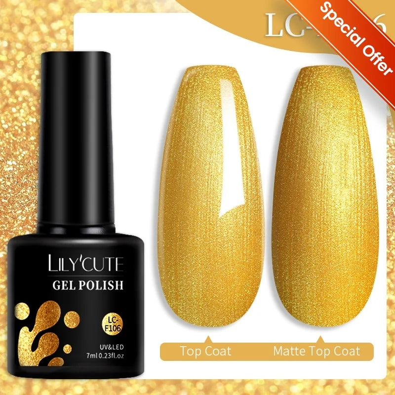 LILYCUTE 7ML Reflective Glitter Gel Nail Polish Bright Sparkling Silver Color Semi-permanent Soak Off Nail Art UV Gel Varnishes