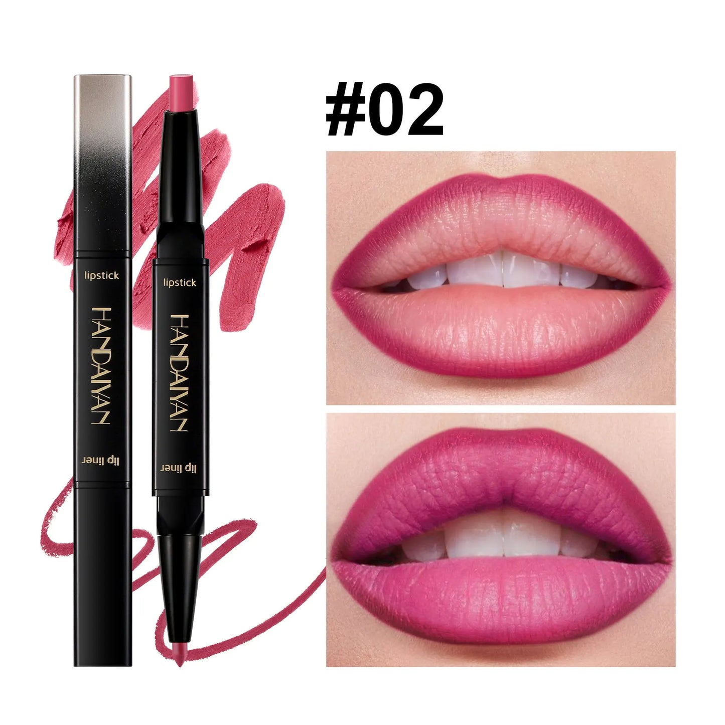 2 In 1 Matte Lipstick Pencil Double Head Lip Liner Pen Red Nude Long Lasting Waterproof Lady Charming Lip Pencil Makeup Tools