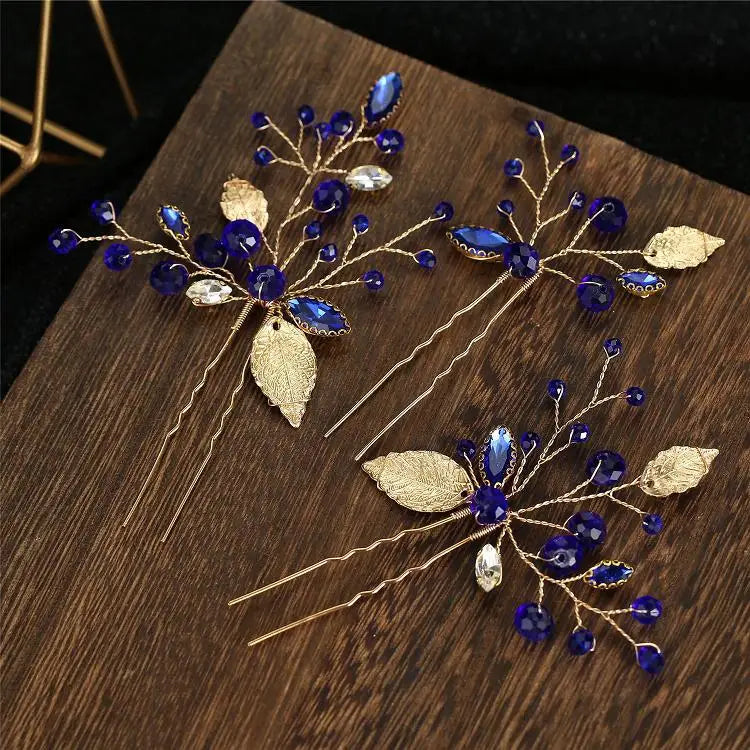 Vintage Blue Rhinestone Hair Comb Wedding Hair Accessories Bridal Hair Clip Headpiece Jewelry Bride Tiara Hair Ornament Gift