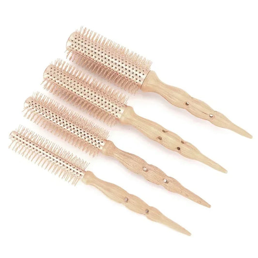 New Type Professional Wood Round Curly Combs For Women Hairdressing Massage Brush Salon Barber Aluminum Tube Hair Styling Comb
