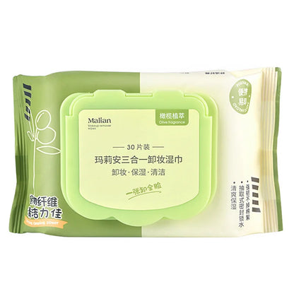 Olive plant extract makeup remover wet wipes with sufficient water for cleaning and moisturizing, 30 puffs