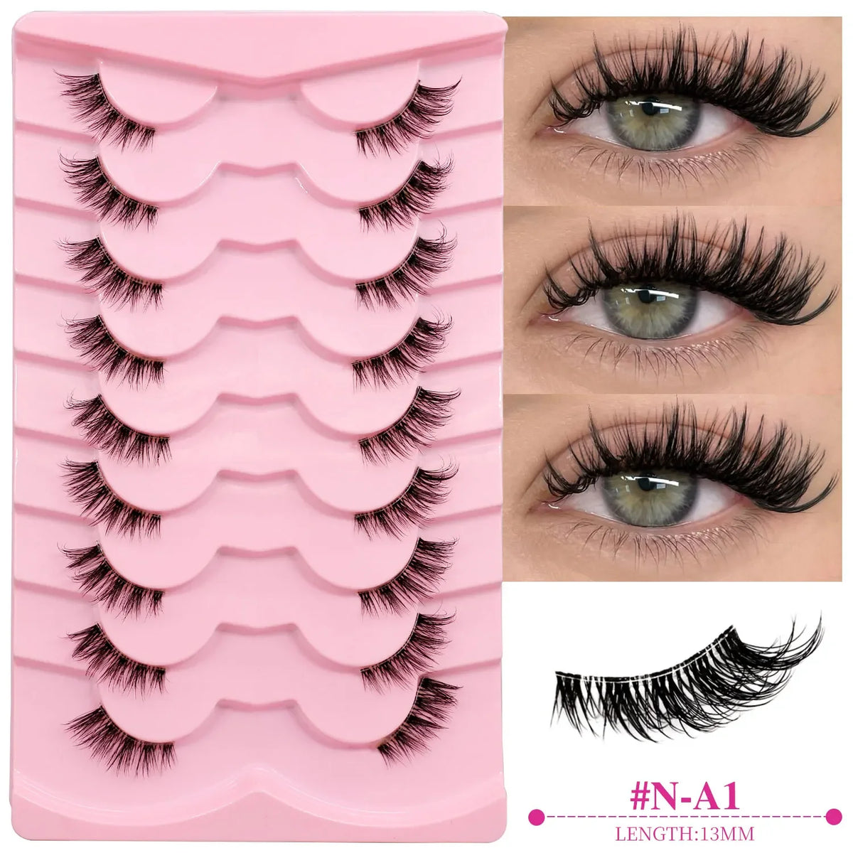 Veltrinay Natural Half Lashes Cat Eyelashes Soft Wispy with Clear Invisible Band Reusable Faux Mink Eyelashes Makeup
