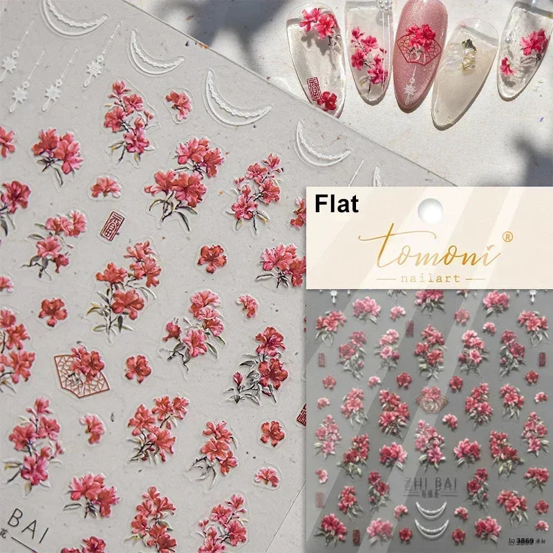 1piece 5Dcute tulip flower nail stickers high quality self-adhesive embossed nail art decals for girls summer decoration sticker