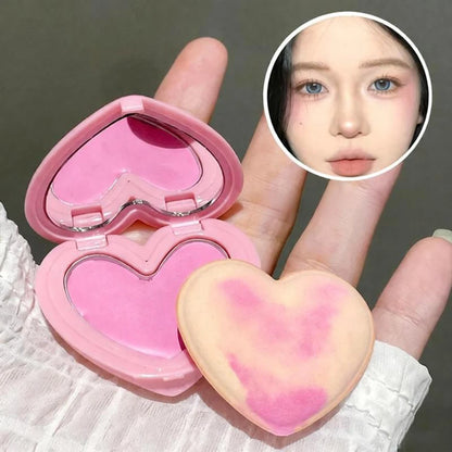 Matte Blush Cream, Heart-Shaped Solid Color Design, Delicate Texture That Adheres to the Skin, Low Saturation for Natural Contouring, Portable Packaging with Built-In Mirror and Puff, Long-Lasting and Does Not Come Off