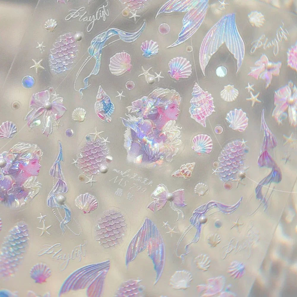 Magical Blow Bubbles Goldfish Bunny Rabbit Cat Kitten Shape Shiny Dreamy Bubbles 5D Nail Art Decorations Sticker Manicure Decal