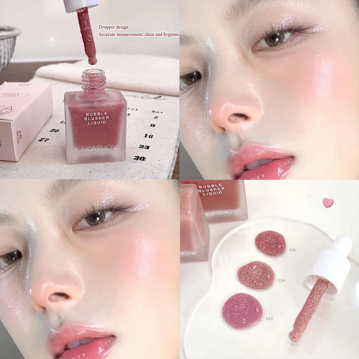 Bubble Blusher Liquid Hydrating Berry Pink Cheek Enhances Color Powder Rendering Moisturizing Longlasting Beauty Rouge Makeup