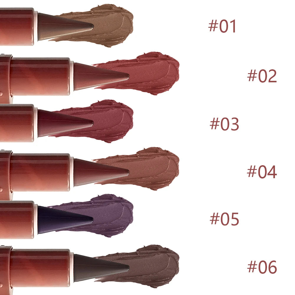 6pcs Matte Velvet 2-in-1 Cone-Shaped Tip Lipstick & Lip Liner Set - Long-Lasting Waterproof Gradient Effect Dual-Use Lip Gloss