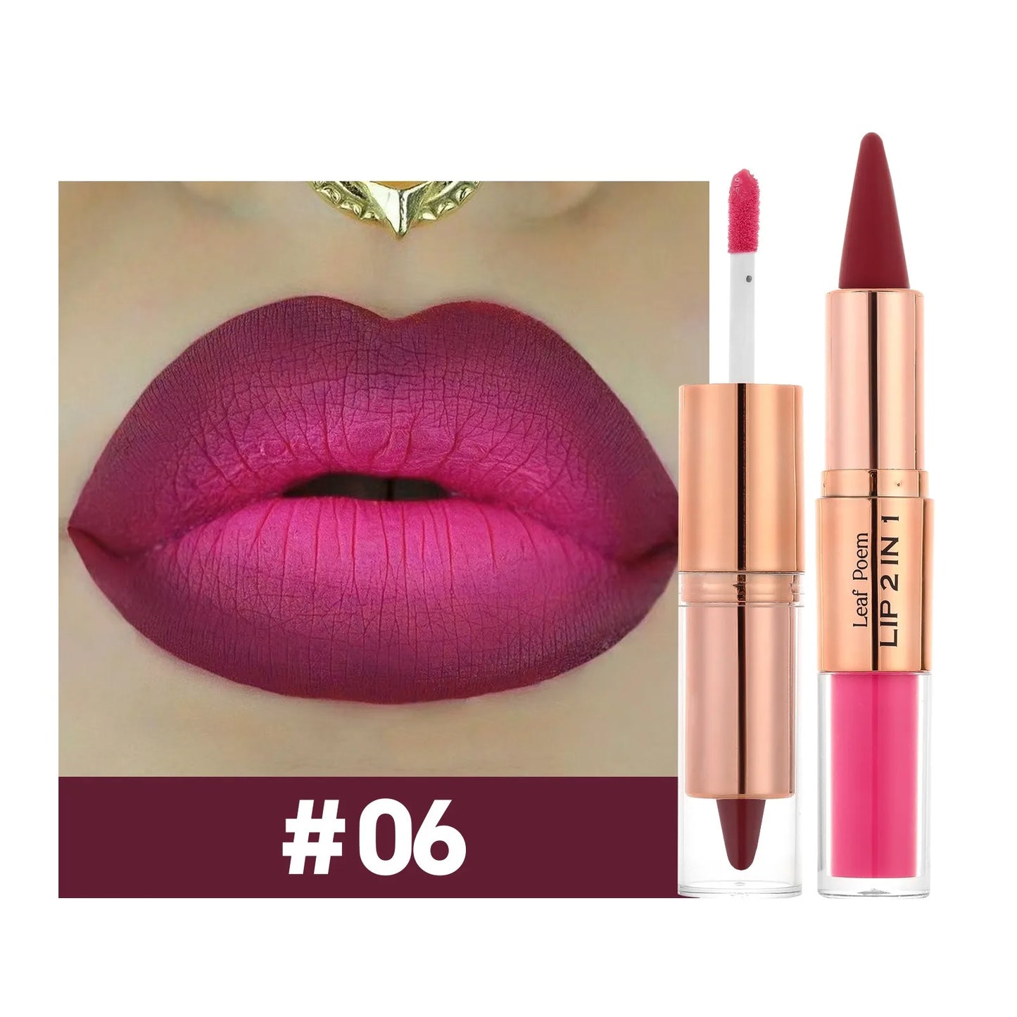 2IN1 Tapered Tip Lip Liner & Lipstick Gradient & Velvet Matte Finish Pearly Waterproof Non Stick Cup Liquid Lip Color Makeup Set