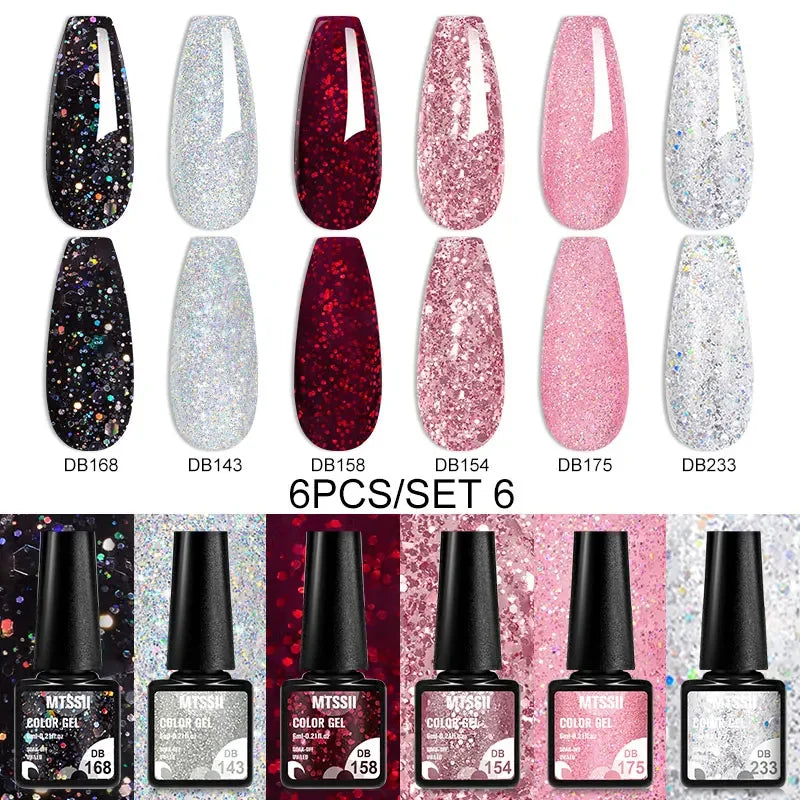 MTSSII 6PCS/Set Sparkly Red Roes Red Gel Nail Polish Shinning Nail Art LED UV Gel Varnish Nail Supplies Manicure Kit for Nails