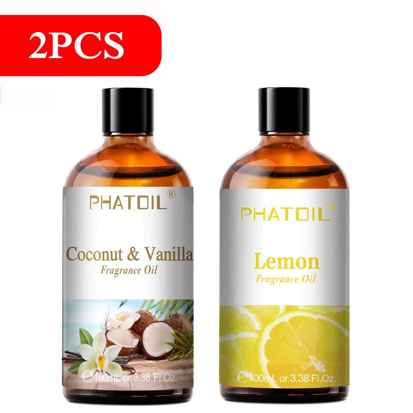 PHATOIL 100ml Sweet Fruity Fragrance Oil for Diffuser Candles Making -Coconut & Vanilla Strawberry Lemon Peach Pear Aroma Oil