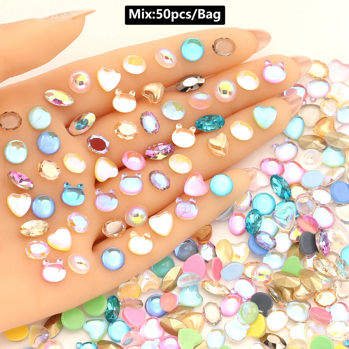 Mix 50pcs 3D Luxury Metal Nail Art Decorations Alloy Shiny Rhinestones Pearl Gems Zircon Diamond Charm DIY Nail Accessories