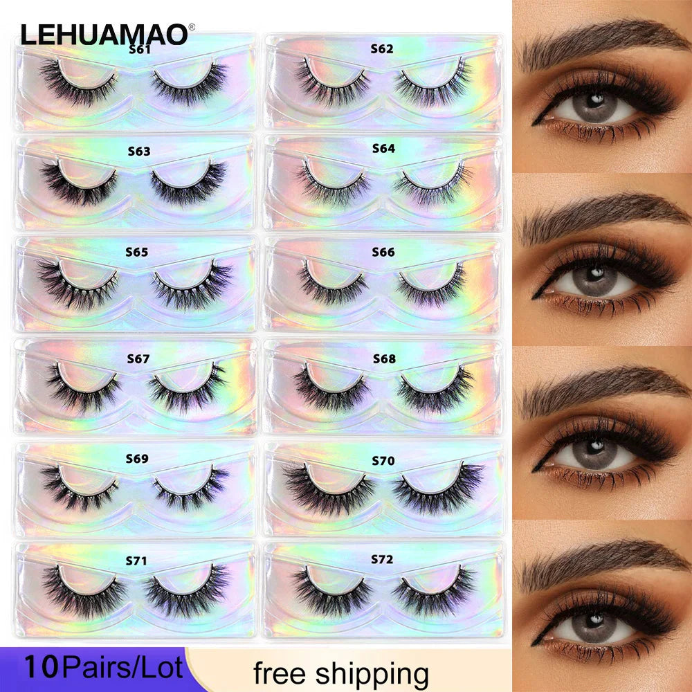LEHUAMAO Maquiagem Short Natural Soft Mink Lashes Volume Fluffy Wispy Lashes 12mm-15mm False Eyelashes Eyelash Extensio Makeup