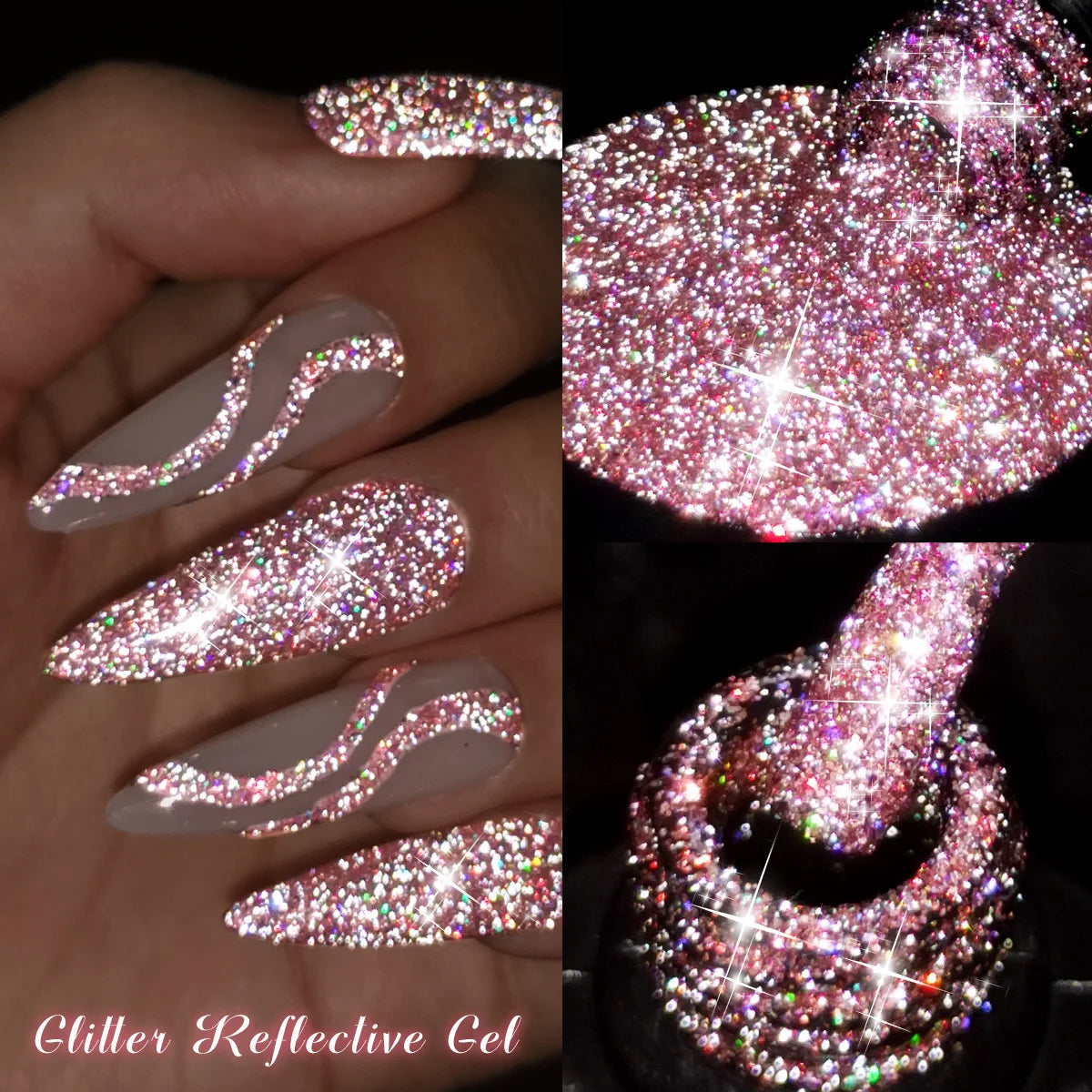 7ml Holographic Reflective Glitter Gel Nail Polish Champagne Gold Sliver Shiny Sparkling Sequins Soak Off UV LED Nail Varnish
