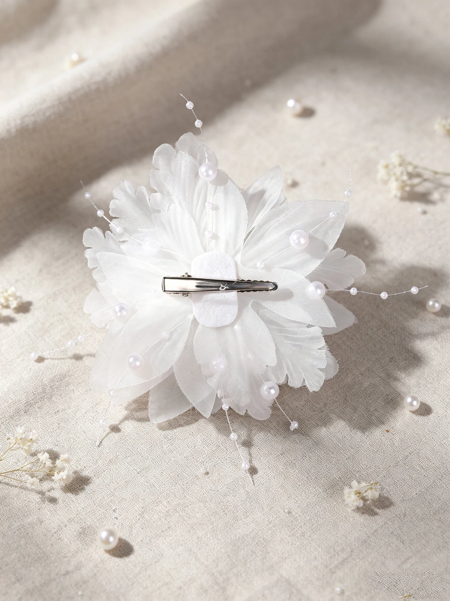 Nude Pink Fabric Flower Hairpin with Pearl Feather Edge Clip, Bridal Wedding Dress Hair Accessory, Bridesmaid Dress Photo Shoot Fairy-Like Side Hair Ornament