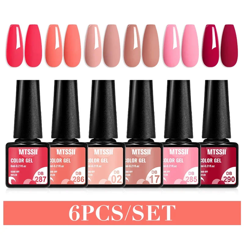 MTSSII 6PCS/Set Sparkly Red Roes Red Gel Nail Polish Shinning Nail Art LED UV Gel Varnish Nail Supplies Manicure Kit for Nails