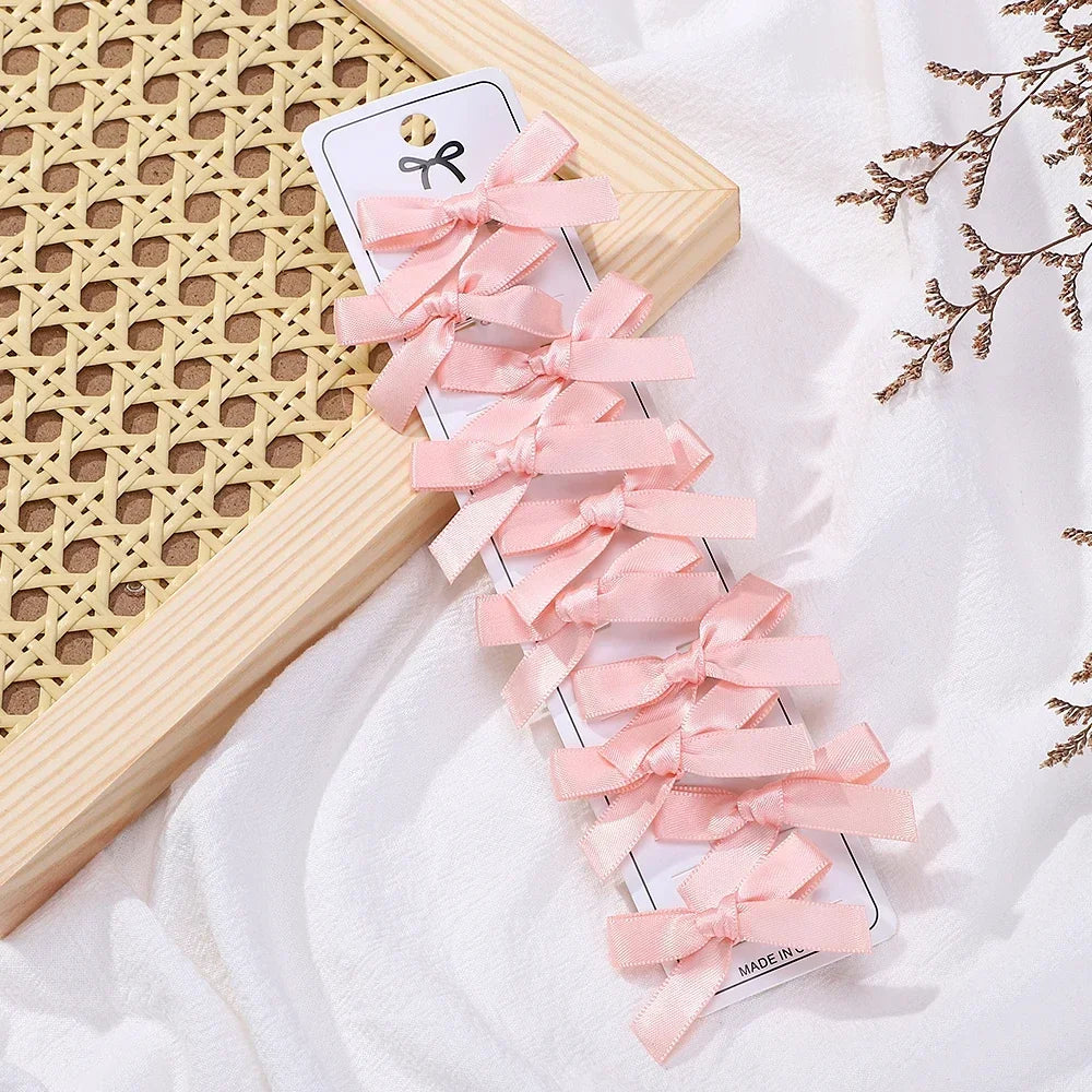 RAINBOW BOWS 10Pcs Kids Sweet Solid Color Mini Bows Hair Clip Baby Girls Ballet Style Ribbon Braided Hair Accessories Wholesale