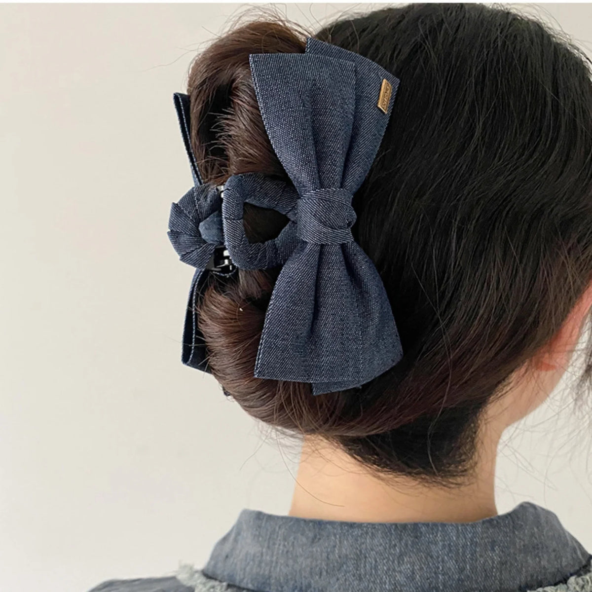 1PC Cowboy Cloth Hair Clip Bow Clip Headdress Female Back of Head Plate Hair Grab Clip Temperament Large Shark Clip Hairpin