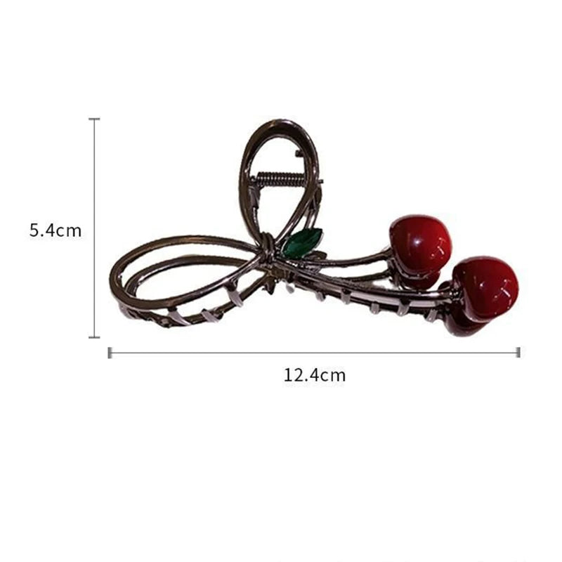 Women Elegant Cherry Hair Claw Grab Clips Bow Hairpins Korean Fashion Barrettes Girls Ponytail Shark Clip Hair Accessories
