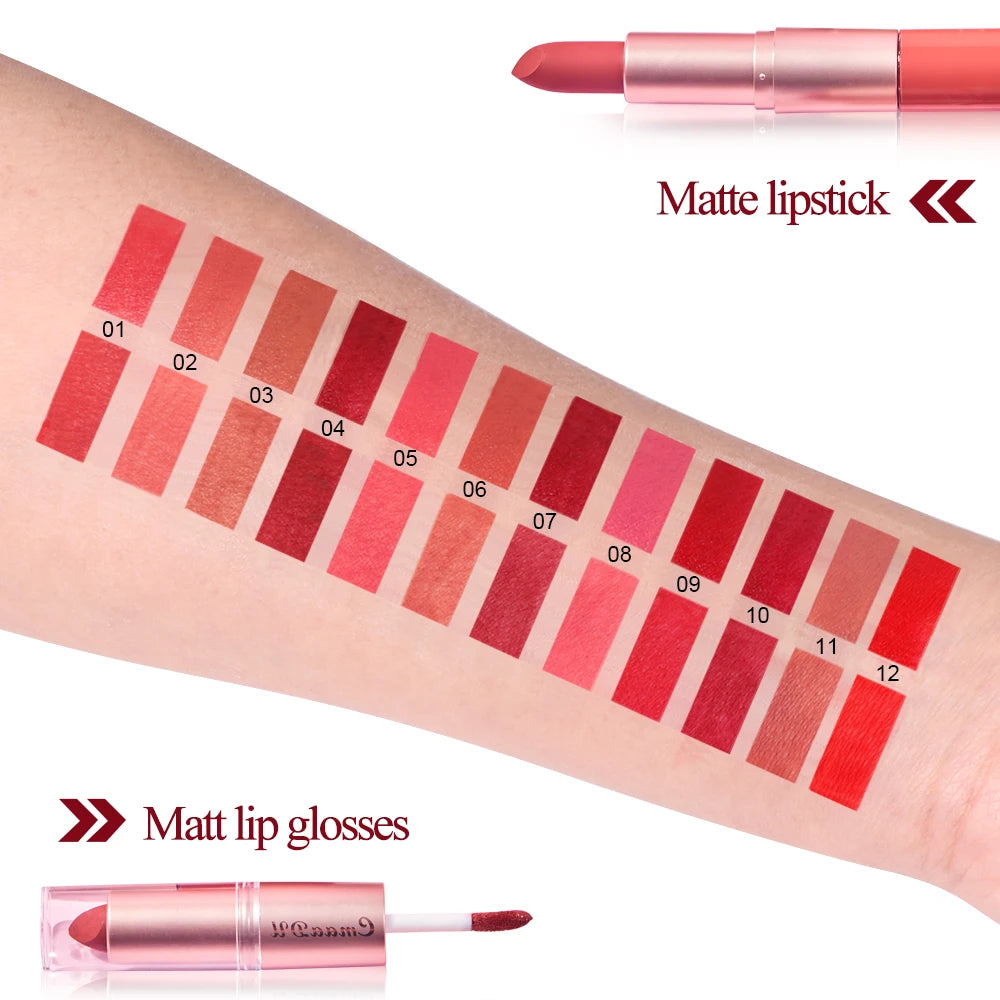 1/3pcs 2 in 1 Velvet Matte Lipstick Set Double Head Lip Gloss Kit Non-stick Cup Lip Tint Long Lasting Waterproof Lipstick Makeup