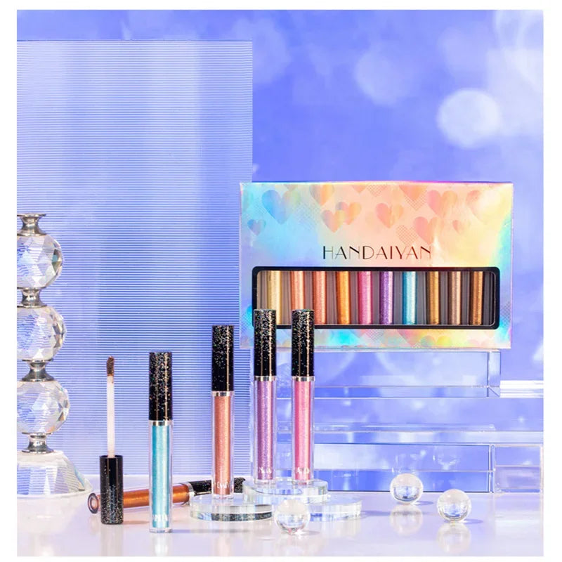 12pc/set Liquid Eyeshadow Metallic Diamond Shiny Eyeliner Pen Giltter Eyeshadow Palette Lasting Shimmer Brighten Makeup Cosmetic