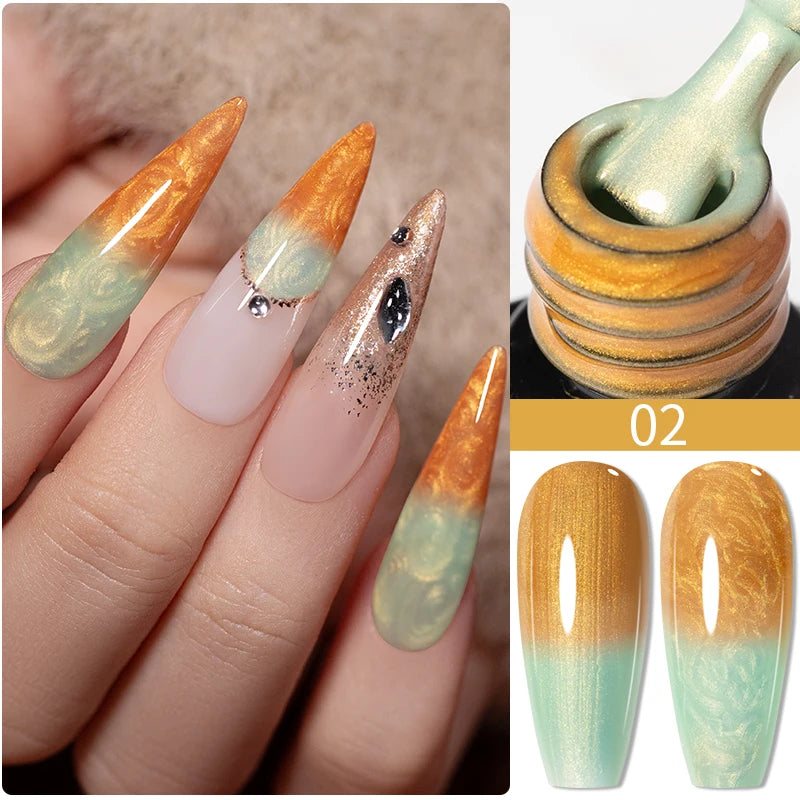 PUENTE 7.5ML Golden Gems Cat Magnetic Gel Nail Polish Pink Brown Blue Colors Golden Glitter Cat Eye Soak Off UV Nail Art Varnish