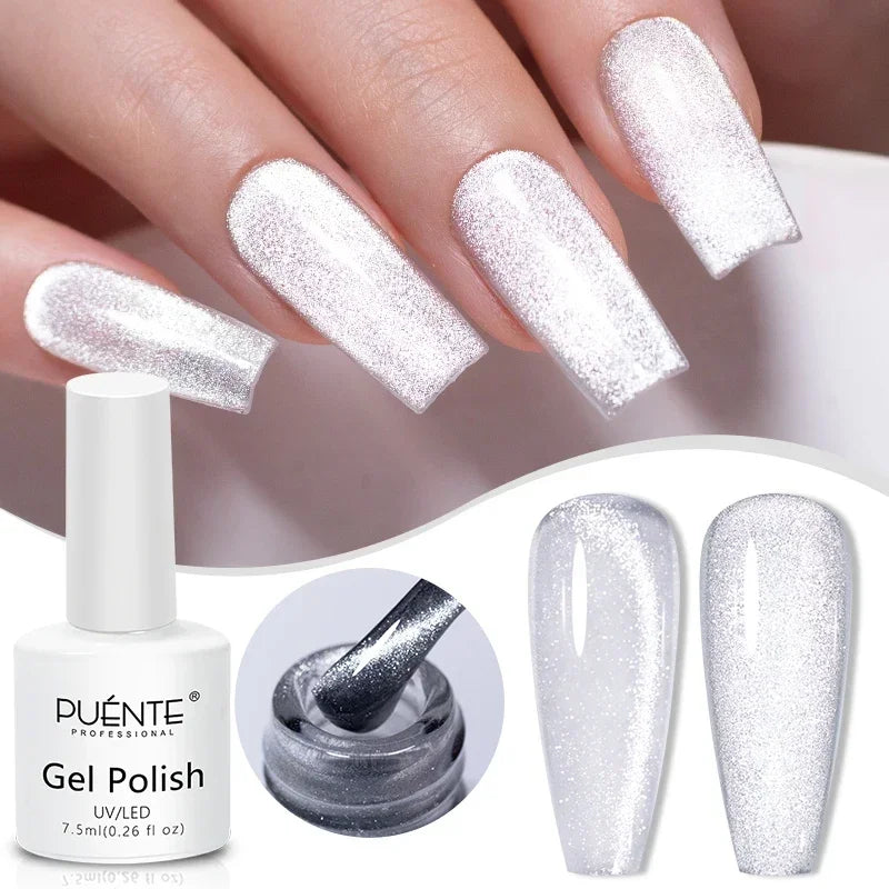 PUENTE 7.5ML Vibrant Blue Cat Eye Gel Nail Polish High Glossy Long-Lasting Soak Off UV Semi-Permanent Nail Art Varnish Manicure