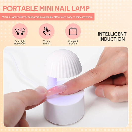 Mini UV LED Nail Lamp 6 LEDs Nail Dryer Type-C Charging Portable Manicure Lamp with Smart Induction Nail Art Tools