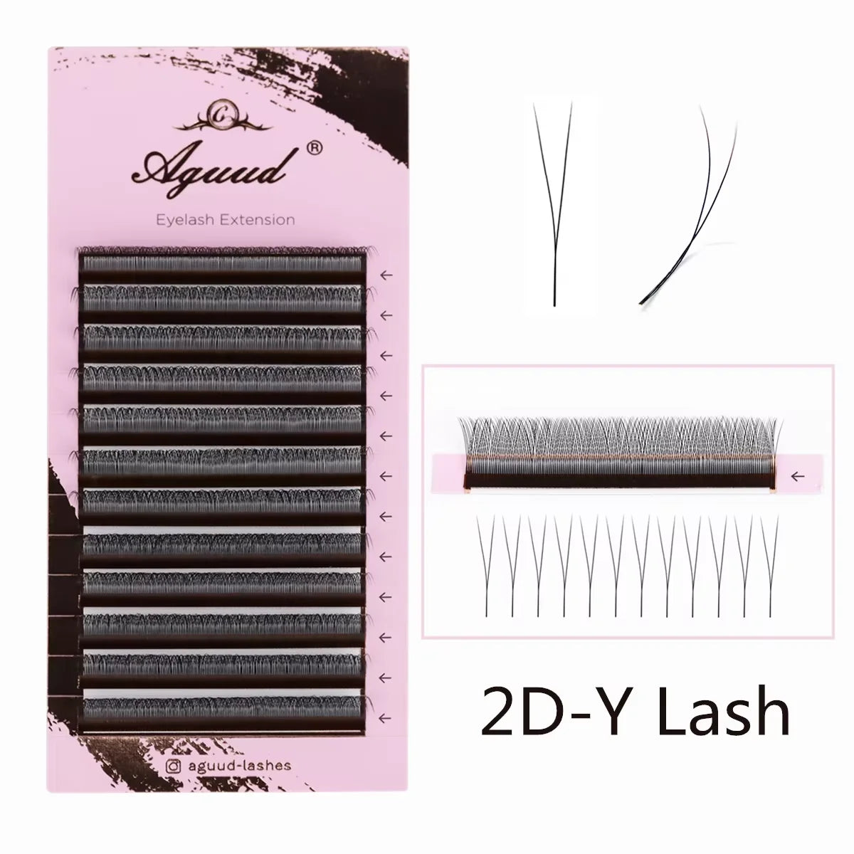 AGUUD 2D Y Lashes Extension Premade Voume Fans Faux Mink Eyelashes Premium Mesh Net Cross Lash Single Tips 2D Y Shaped Eyelashes
