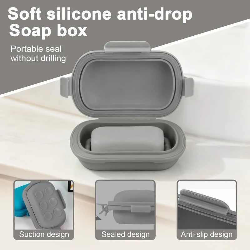 Travel Portable Flip Top Soap Dish with Lid-Leak Proof Bar Soap Container Flip Top or Fold Flat for Travel Hotel